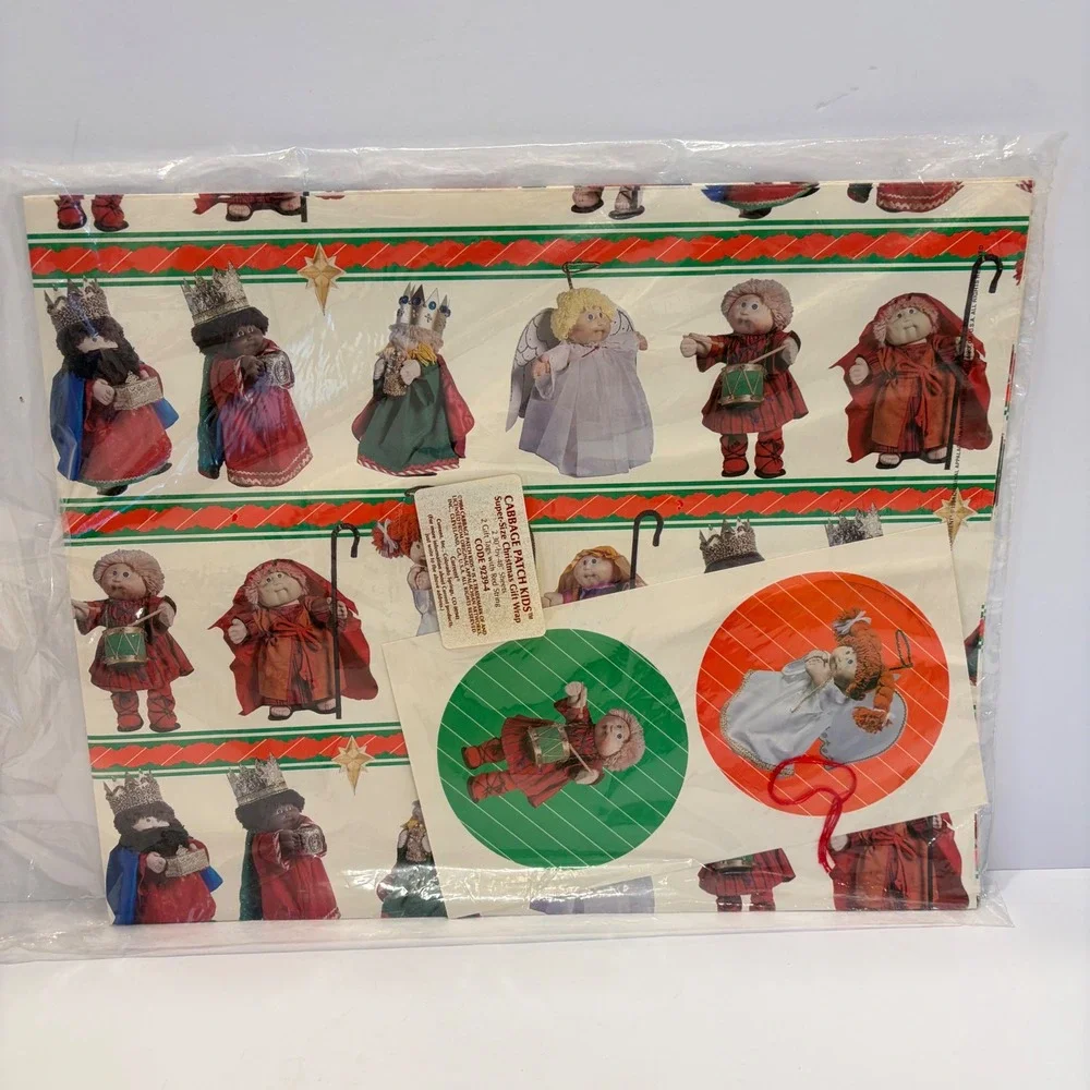 Vintage 1984 Cabbage Patch Kids Gift Wrap Lot Christmas & Playmates 4 Sheets NEW